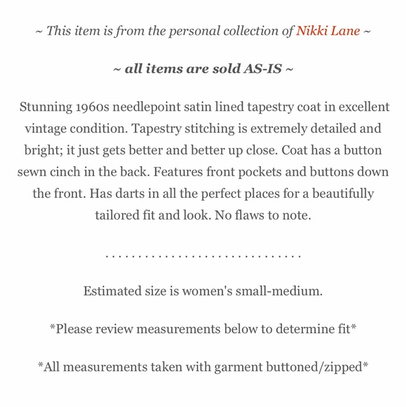 1960s Needlepoint Tapestry Coat S/M from the personal wardrobe of Nikki Lane - Picture 5 of 6